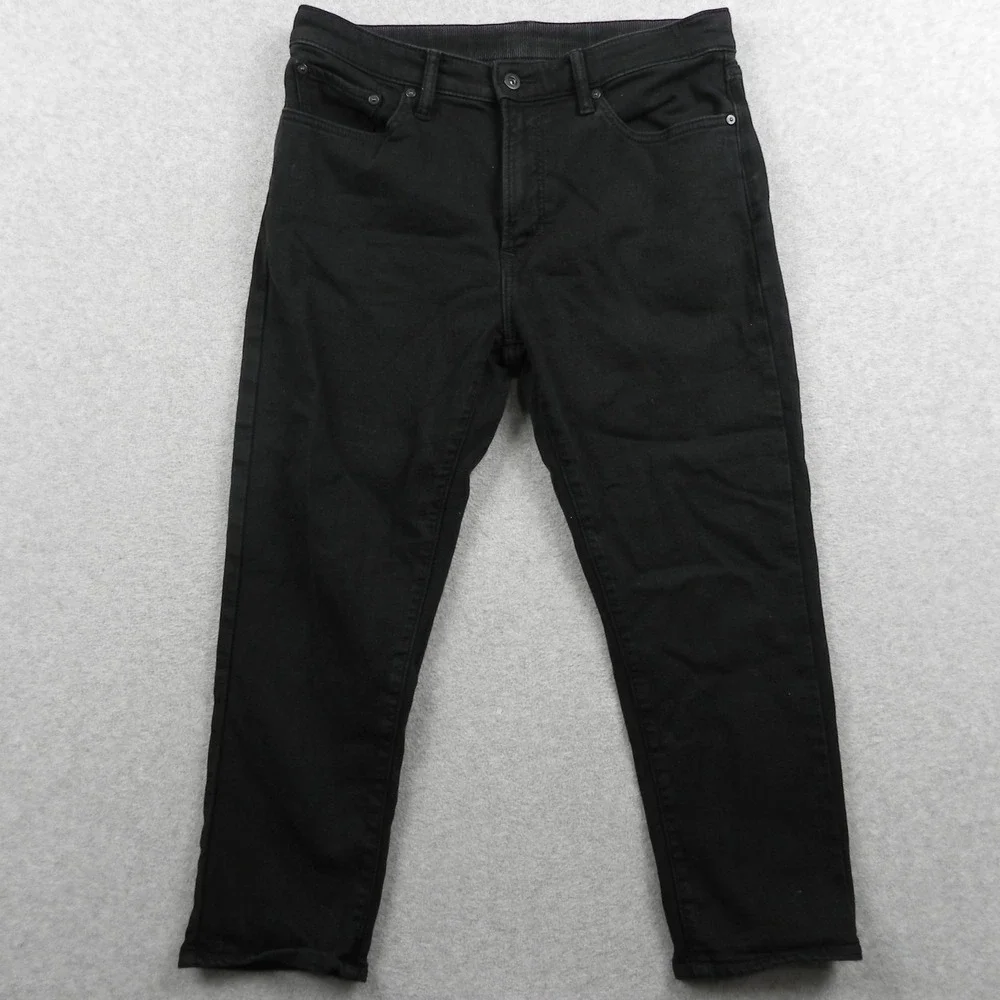 Uniqlo Jeans Mens Large 34x24 Cropped Slim Tapered Stretch Flex Denim Black